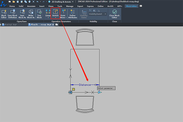 Choose “Stretch” action and add parameter to it