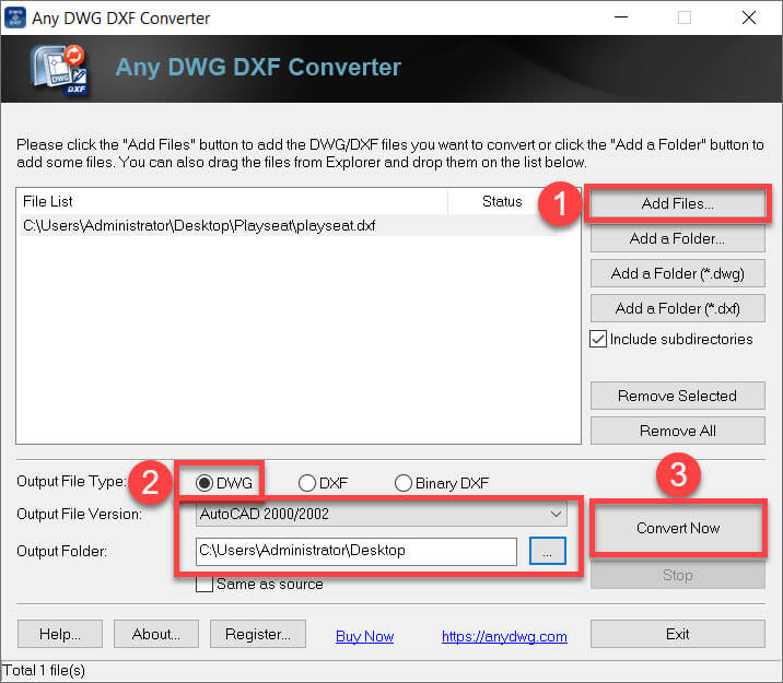 AnyDWG Convert DXF to DWG