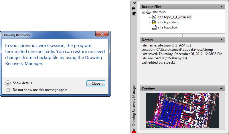 Open AutoCAD Recovery Manager After a Crash
