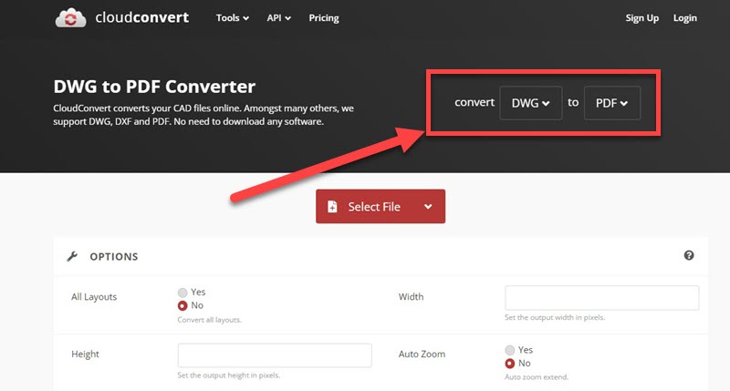 Cloudconvert Convert DWG to PDF