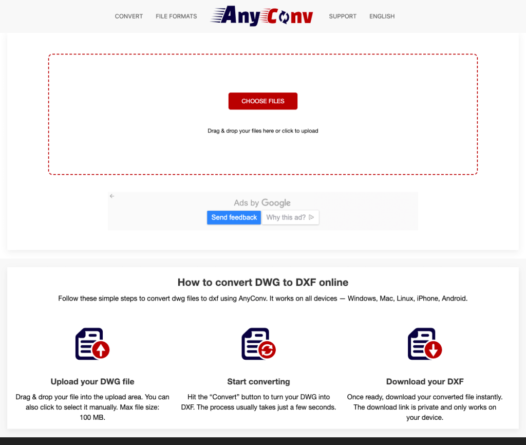 Convert DWG to DXF with AnyConv