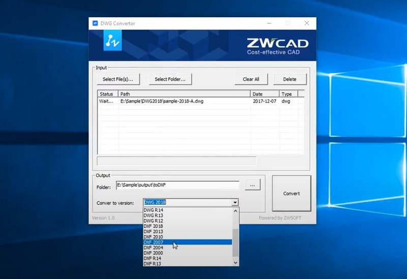 Convert DWG to DXF with ZWCAD DWG Converter