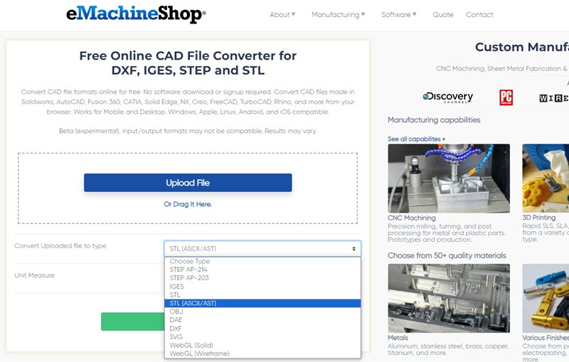 eMachineShop Convert DWG to STL Online Free