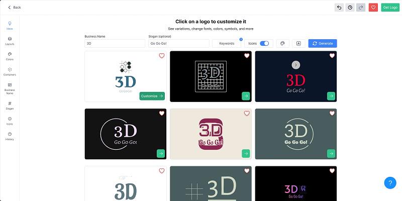 LOGO 3D Logo Maker Interface