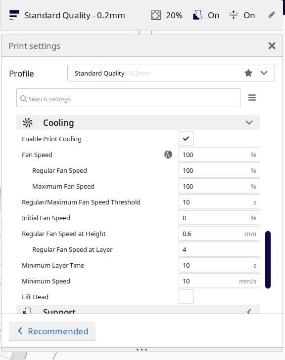 Change Cooling Setting in Slicing Software