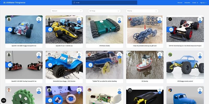 3D Printed RC cars on Thingiverse