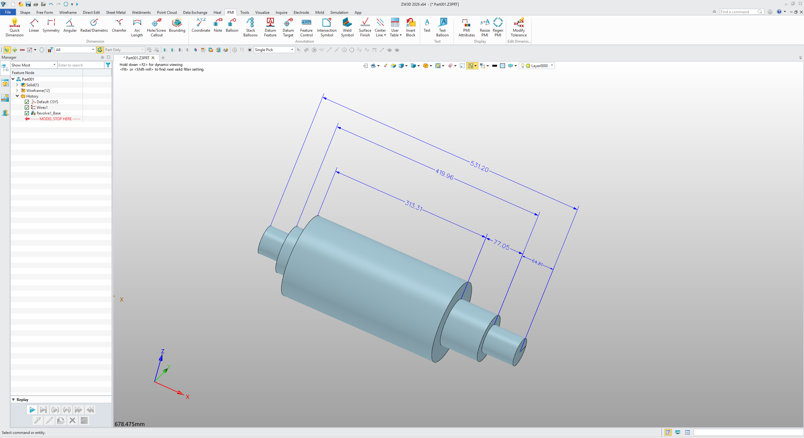 2D to 3D example illustration in ZWCAD