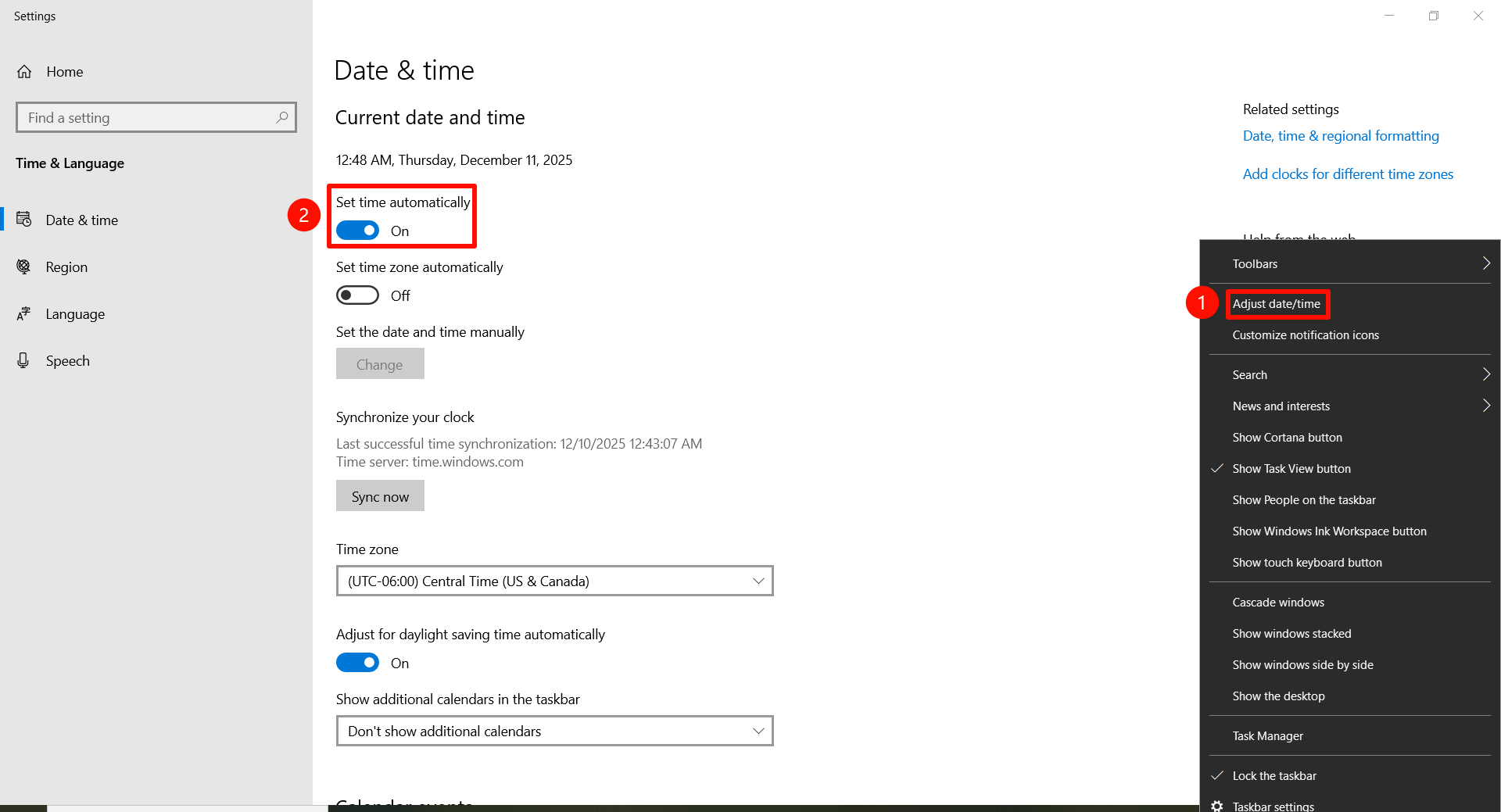 Check system time settings
